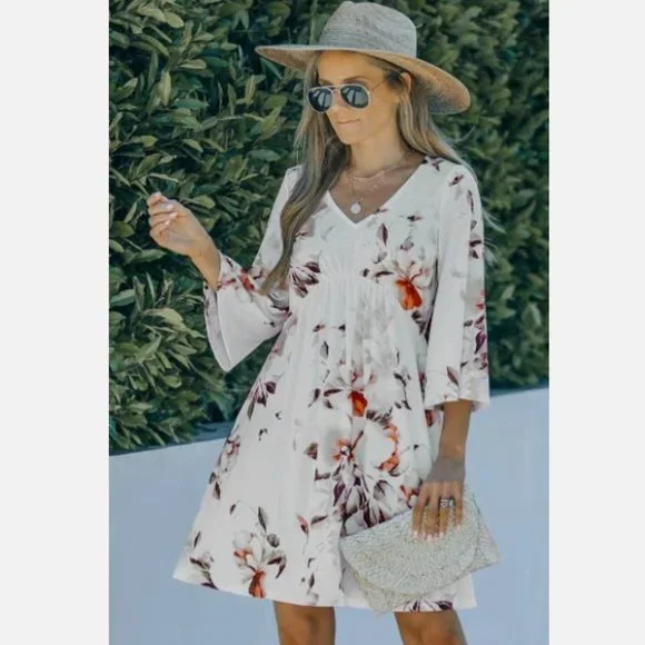 Surf Gear | Dresses | New Floral Sz Medium Empire Waist Stretchy Knee Length  Beach Dress Surf Gear | Poshmark